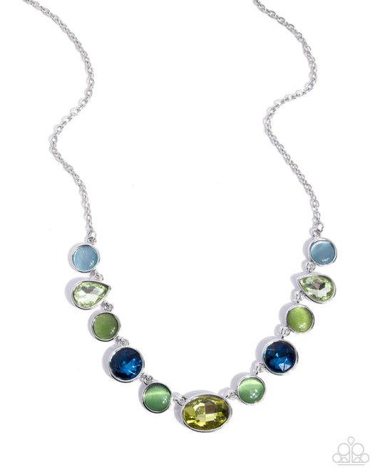 Executive Effort - Green/Blue Gems, Cat's Eye Stones Paparazzi Necklace & matching earrings
