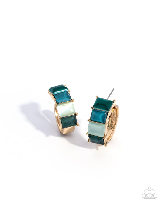 Swoon-Worthy Statement - Green & Blue Cat Eye Stones/Gold Hoop Paparazzi Earrings
