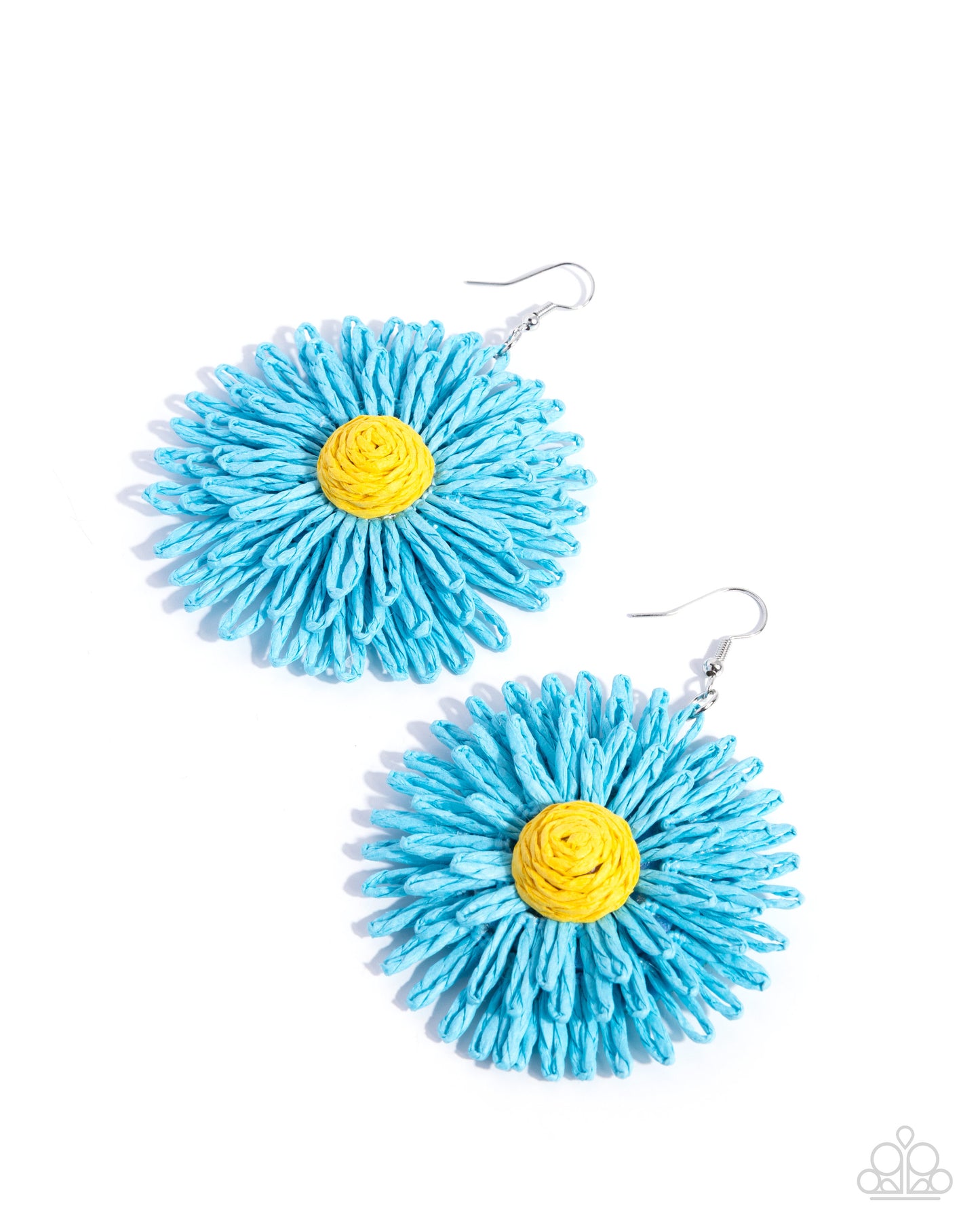 Sunflower Sonata - Blue Rattan Flower Paparazzi Earrings
