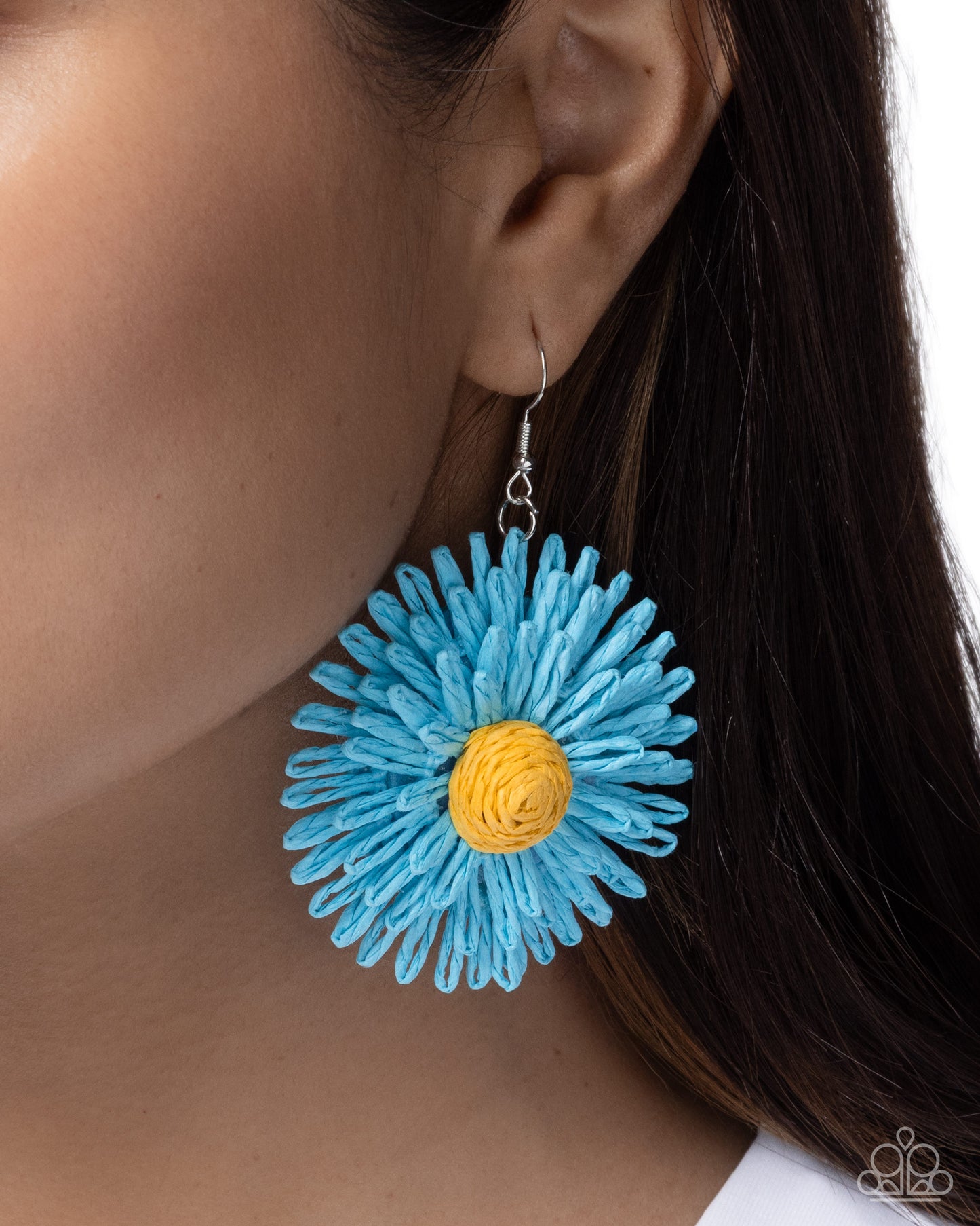 Sunflower Sonata - Blue Rattan Flower Paparazzi Earrings