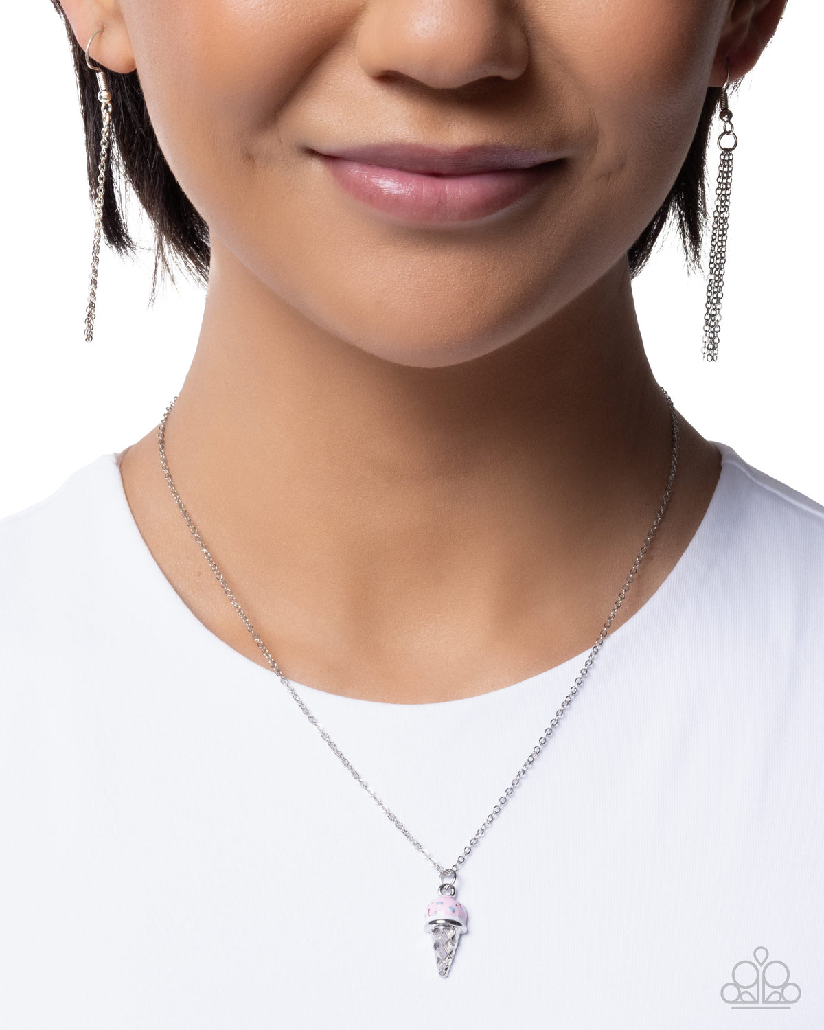 We All Scream For Ice Cream - Pink Ice Cream Cone Pendant Paparazzi Necklace & matching earrings