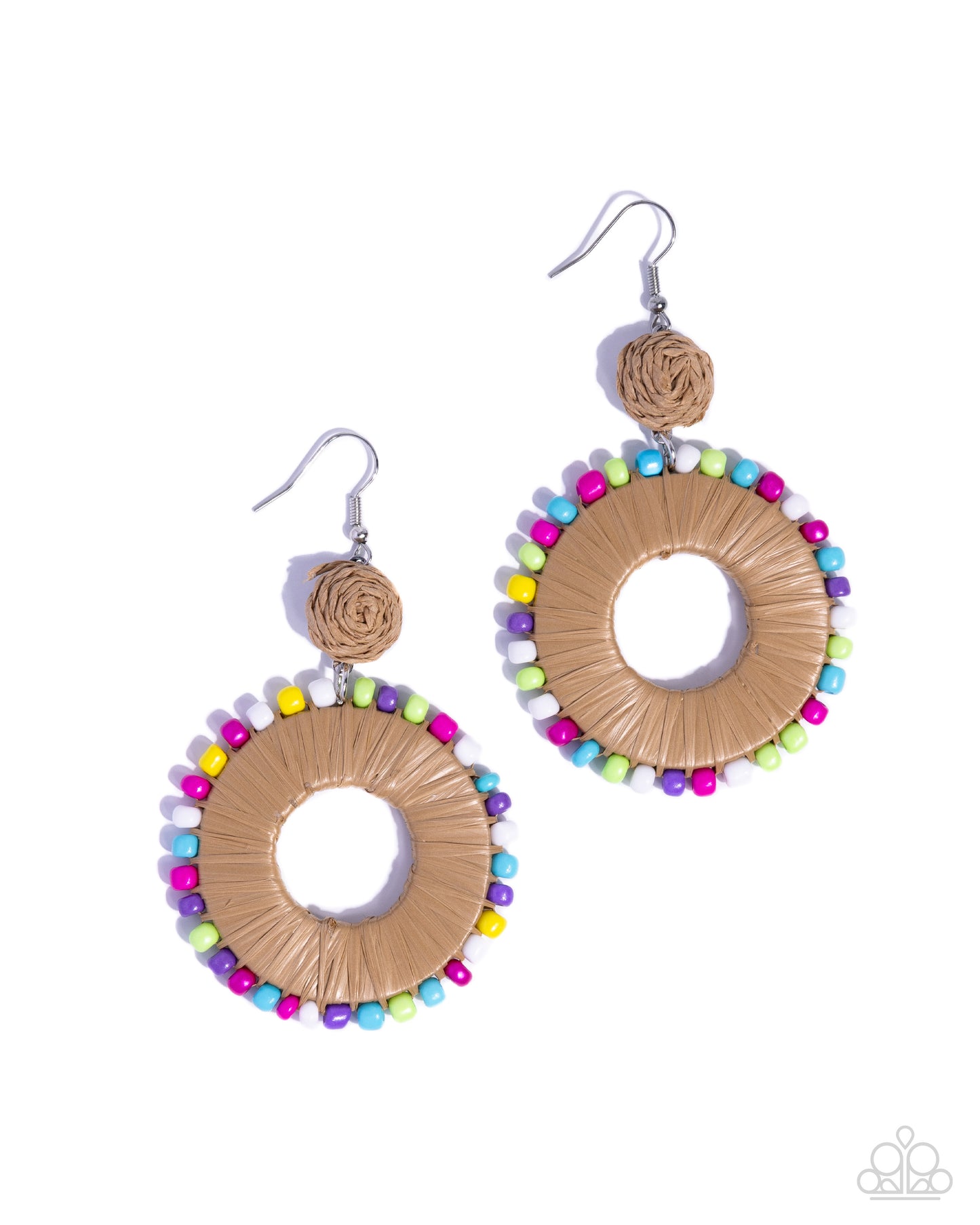 Sprinkle Statement - Multicolored Seed Beads/Raffia Woven Hoop Paparazzi Earrings