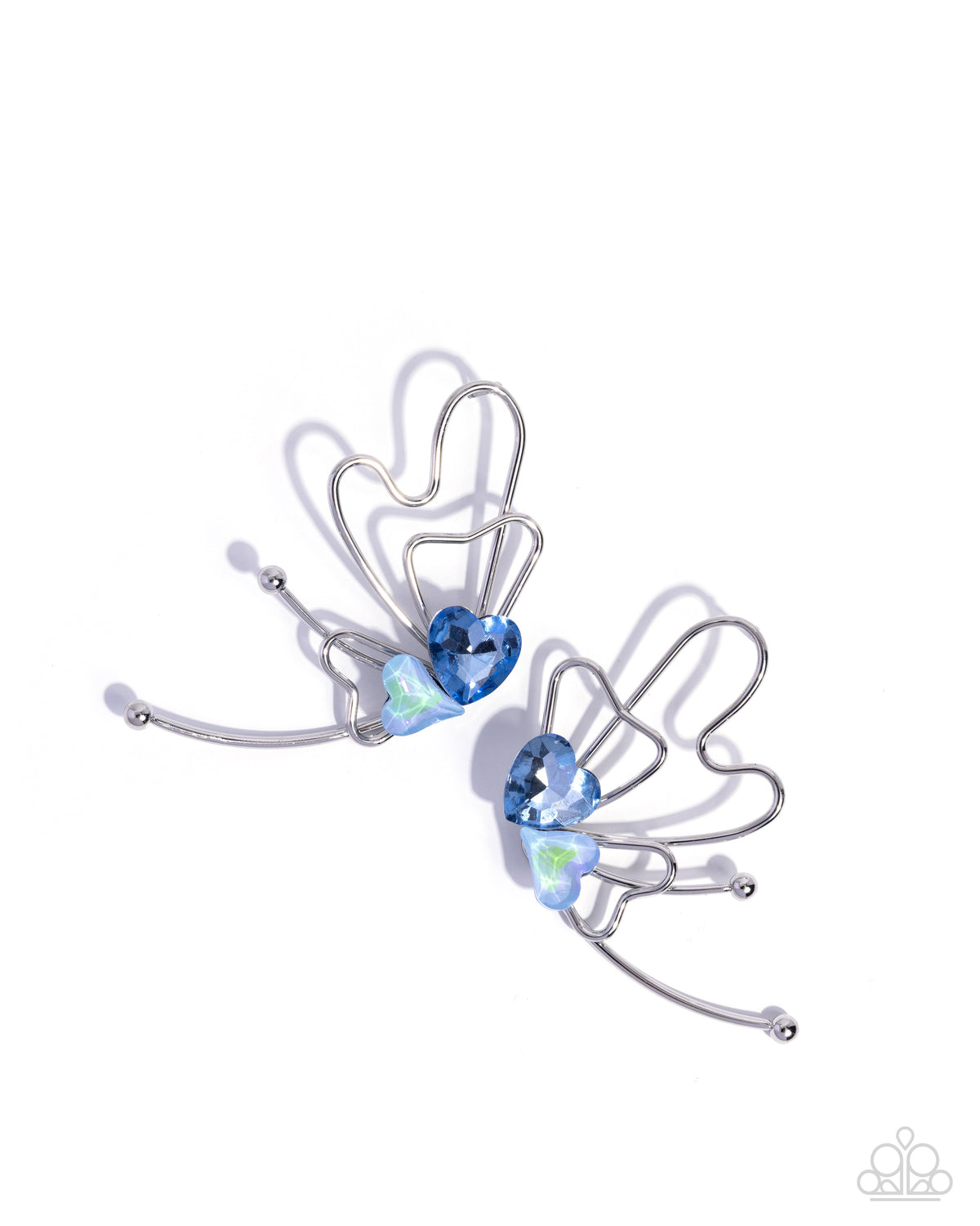 Aerial Artistry - Blue Heart Gems/Wiry Silver Butterflies Paparazzi Earrings