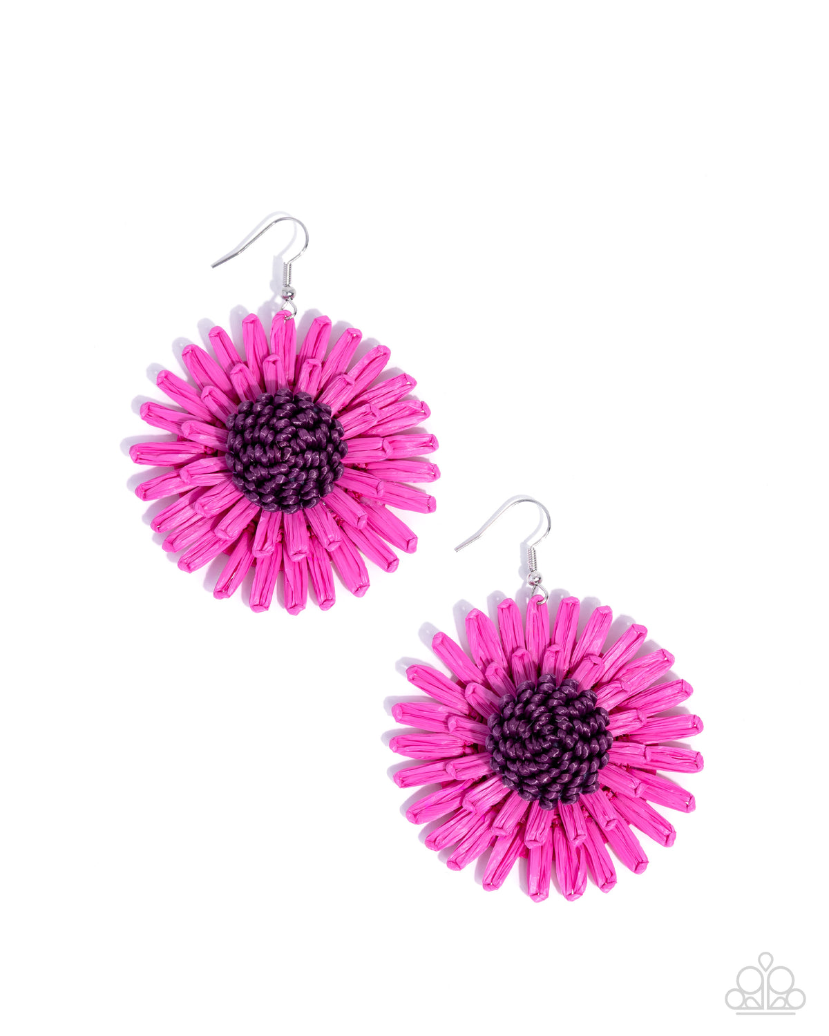 Crafted Color - Pink Raffia Flower Paparazzi Earrings