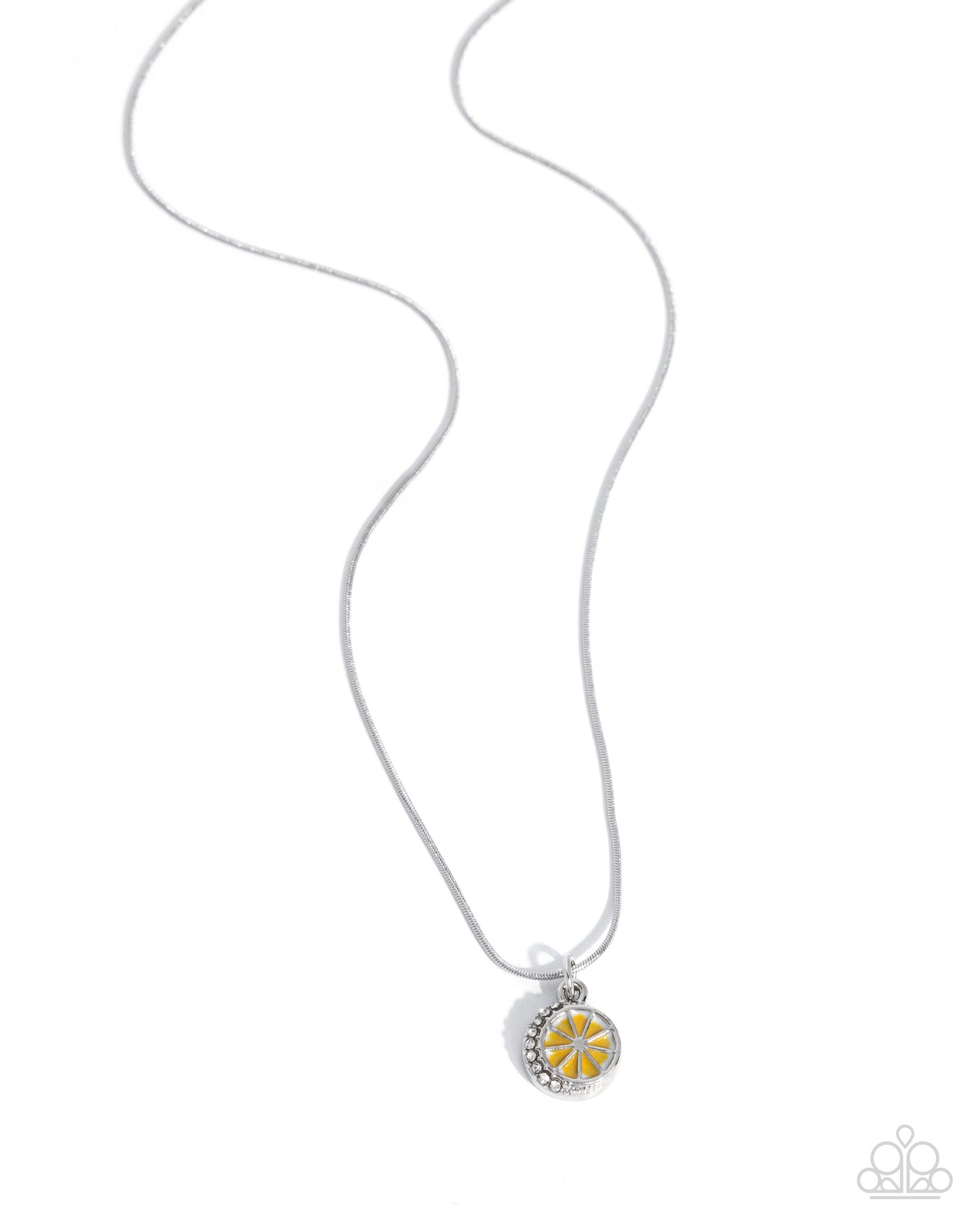 Citrus Chic - Yellow/White Rhinestone Lemon Slice Pendant Paparazzi Necklace & matching earrings