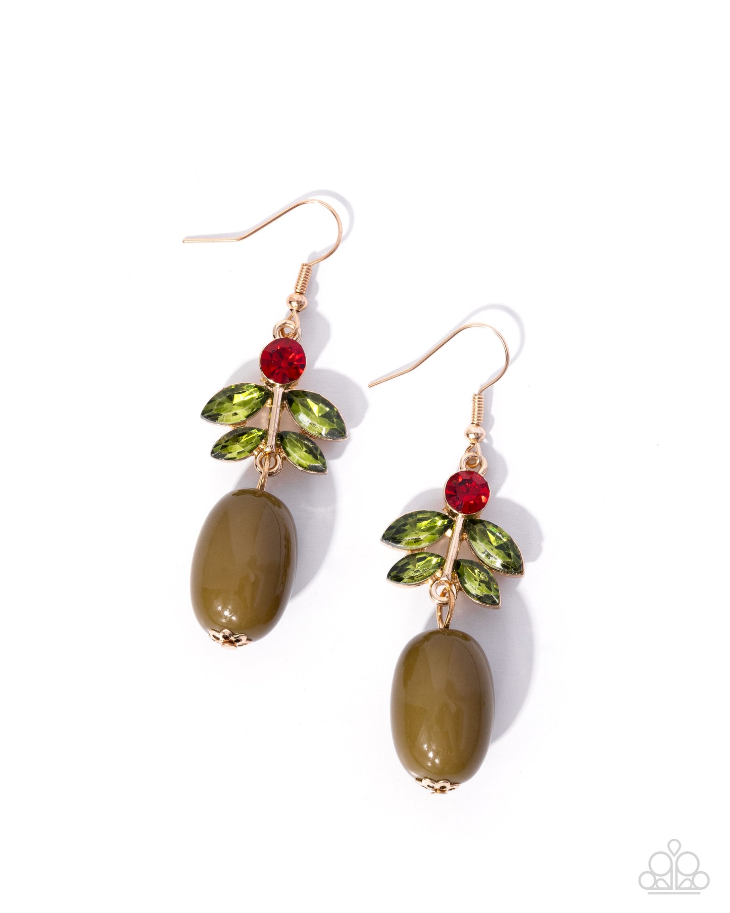 Extending the Olive Branch - Green Olive/Green Gem Leaves Paparazzi Earrings