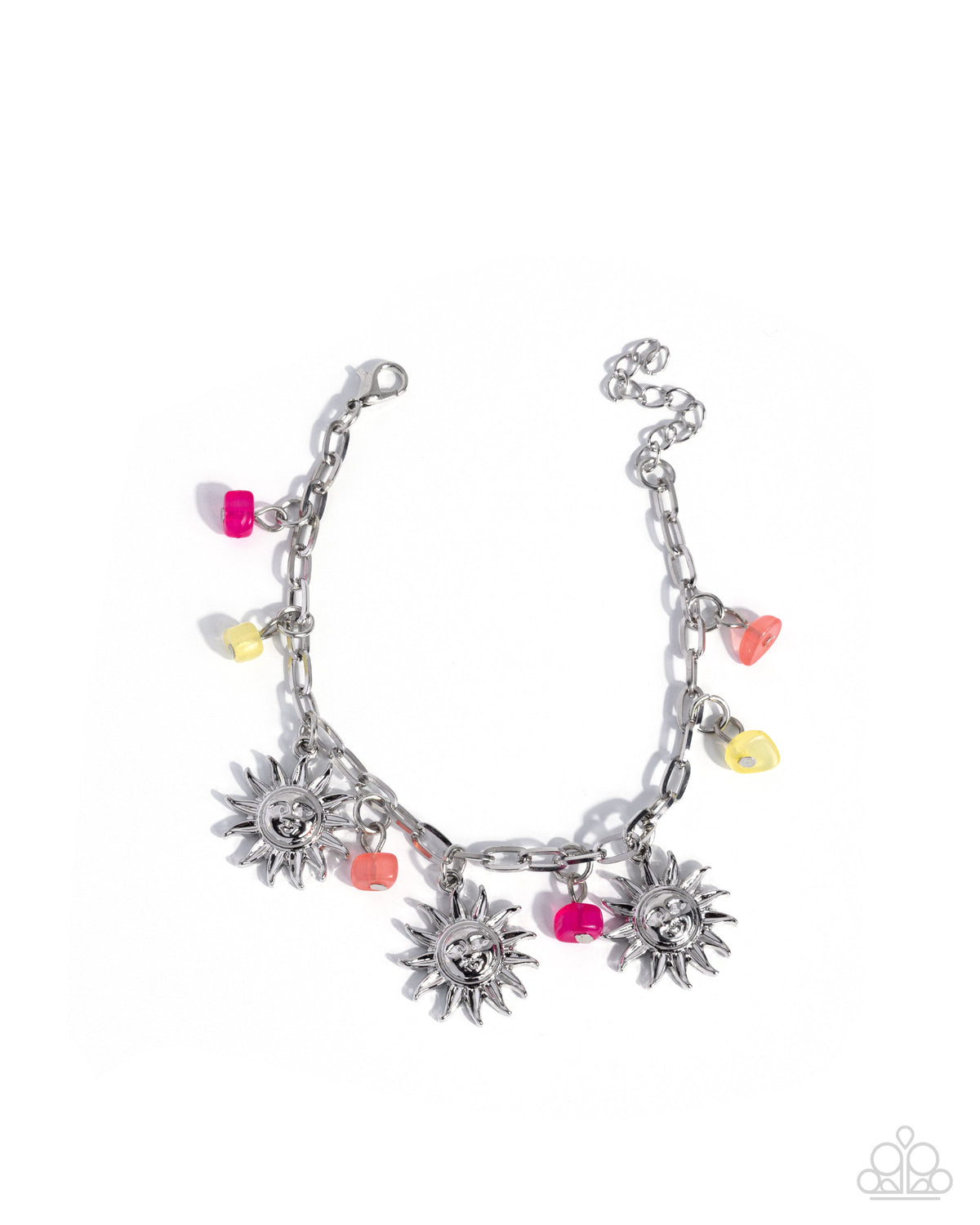 Fair Fashion - Pink/Yellow/Coral Beads, Silver Sun Pendants Paparazzi Tennis Bracelet