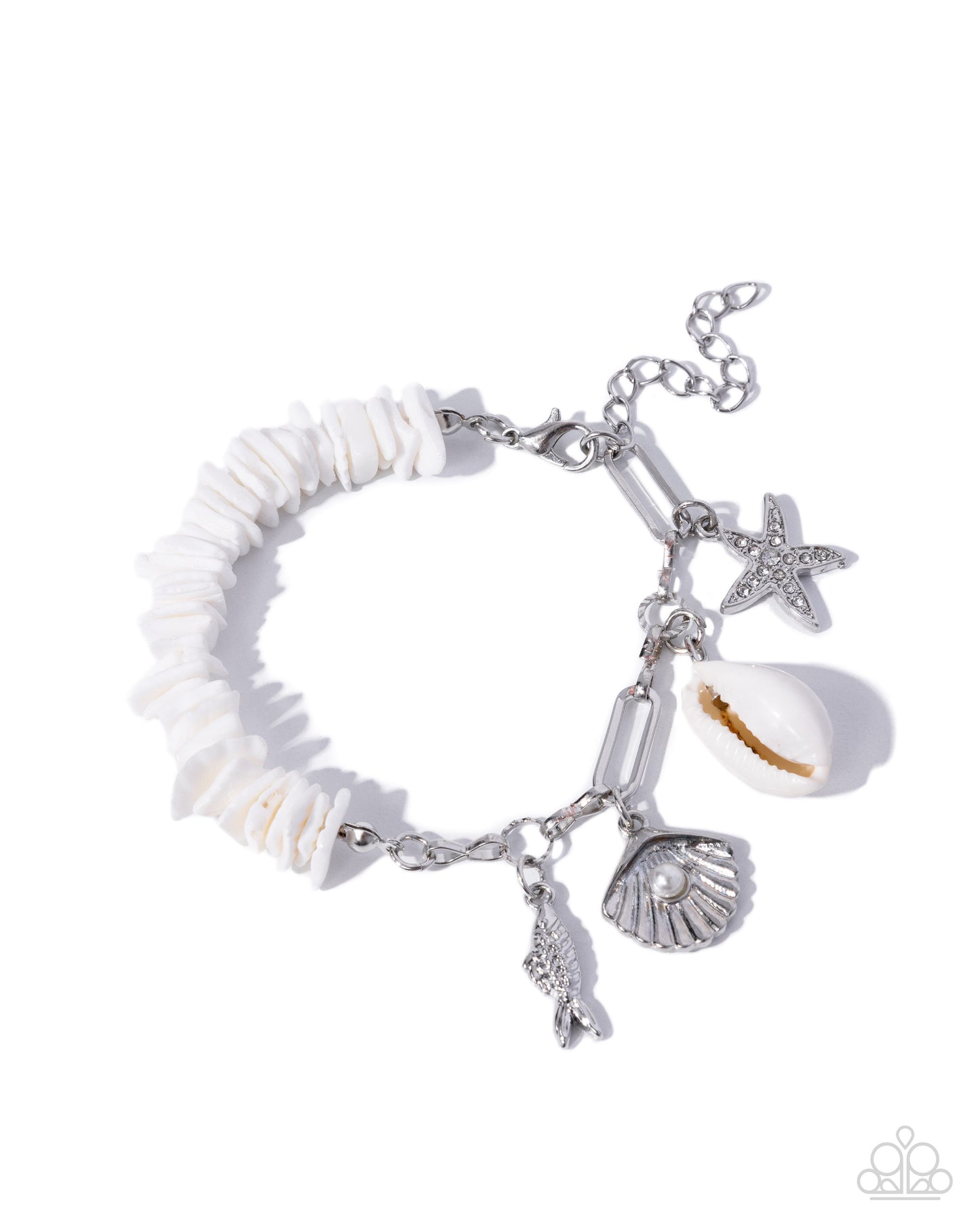 Seaside Shells - White Shells/Ocean Inspired Charms Paparazzi Tennis Bracelet