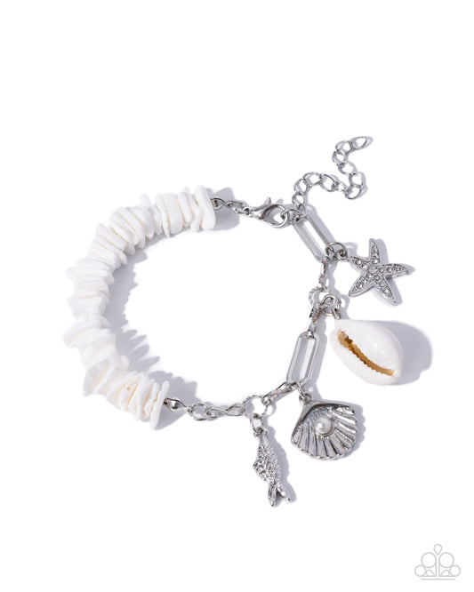 Seaside Shells - White Shells/Ocean Inspired Charms Paparazzi Tennis Bracelet