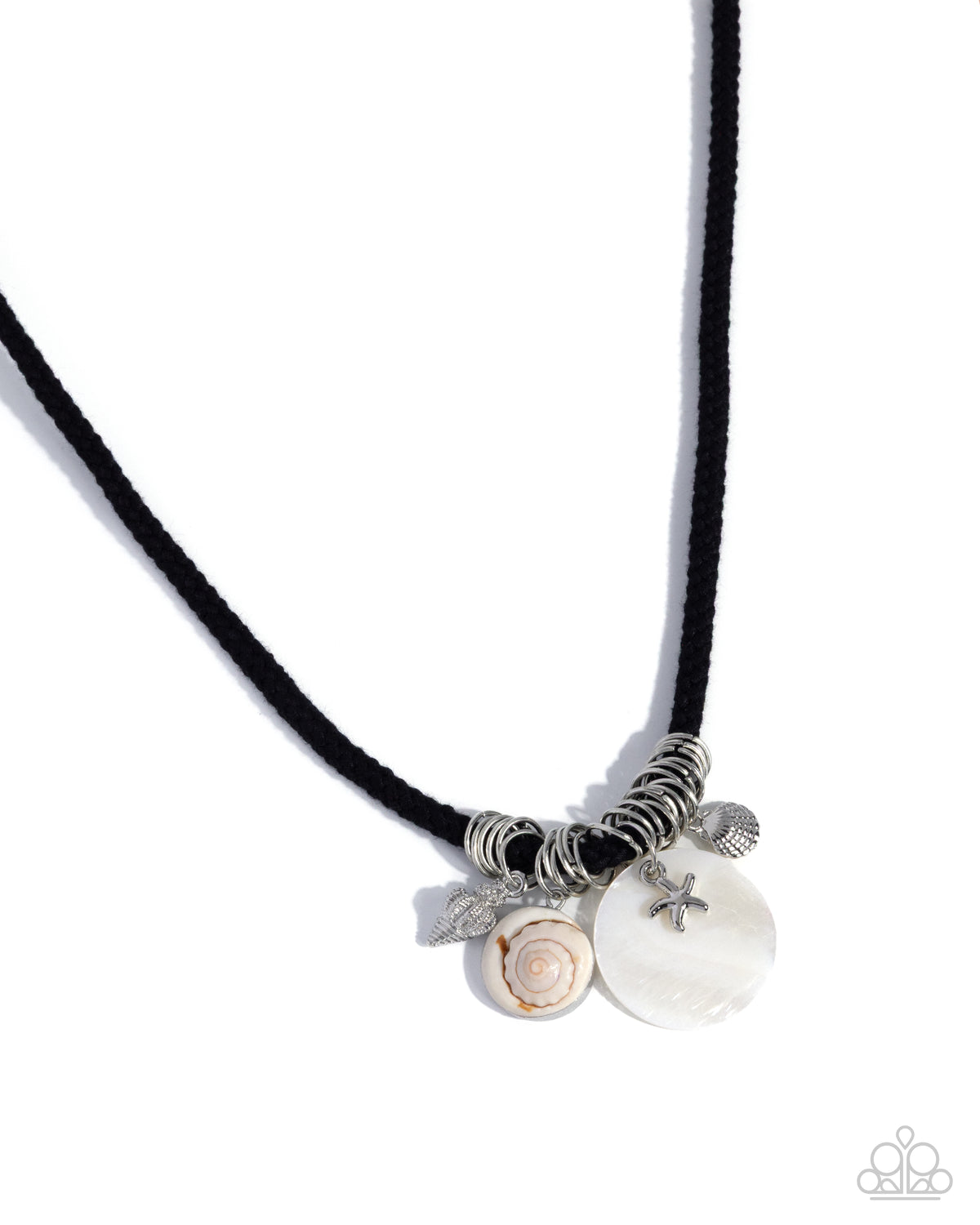 Coastal Combination - Black Cord/Silver Rings/Coastal Charms Paparazzi Necklace & matching earrings