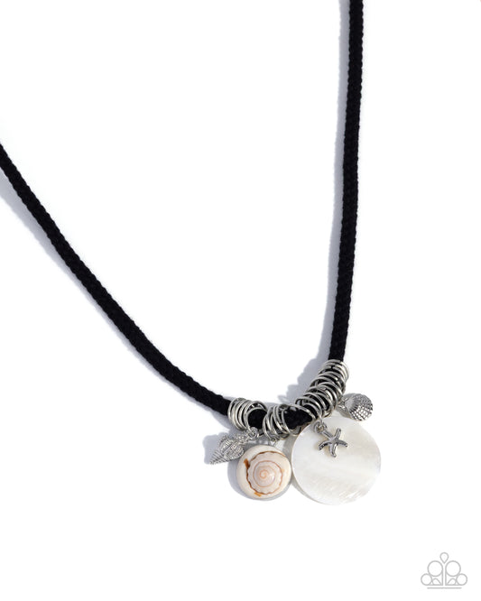 Coastal Combination - Black Cord/Silver Rings/Coastal Charms Paparazzi Necklace & matching earrings