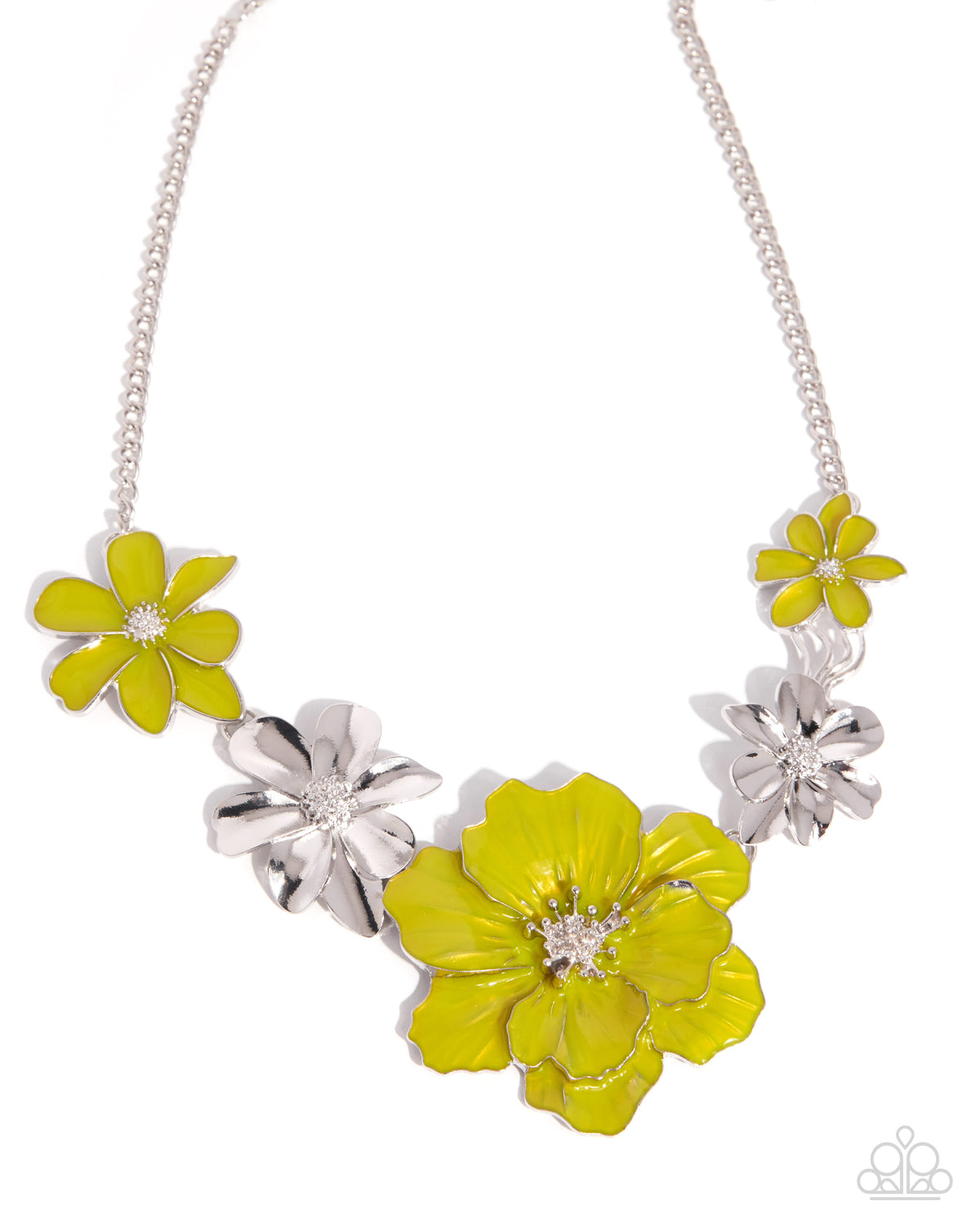 Bouquet Bunch - Green/Silver Flowers Paparazzi Necklace & matching earrings