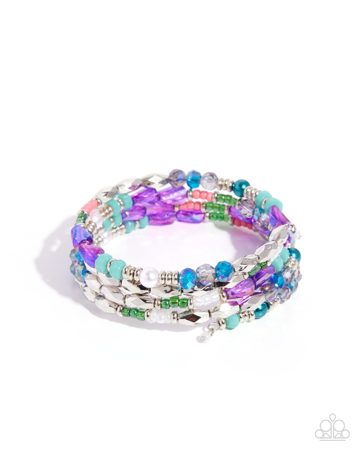 Crowd Pleasing Chic - Blue, Pink, UV Beads/Pearls/Silver Accents Paparazzi Coil Bracelet