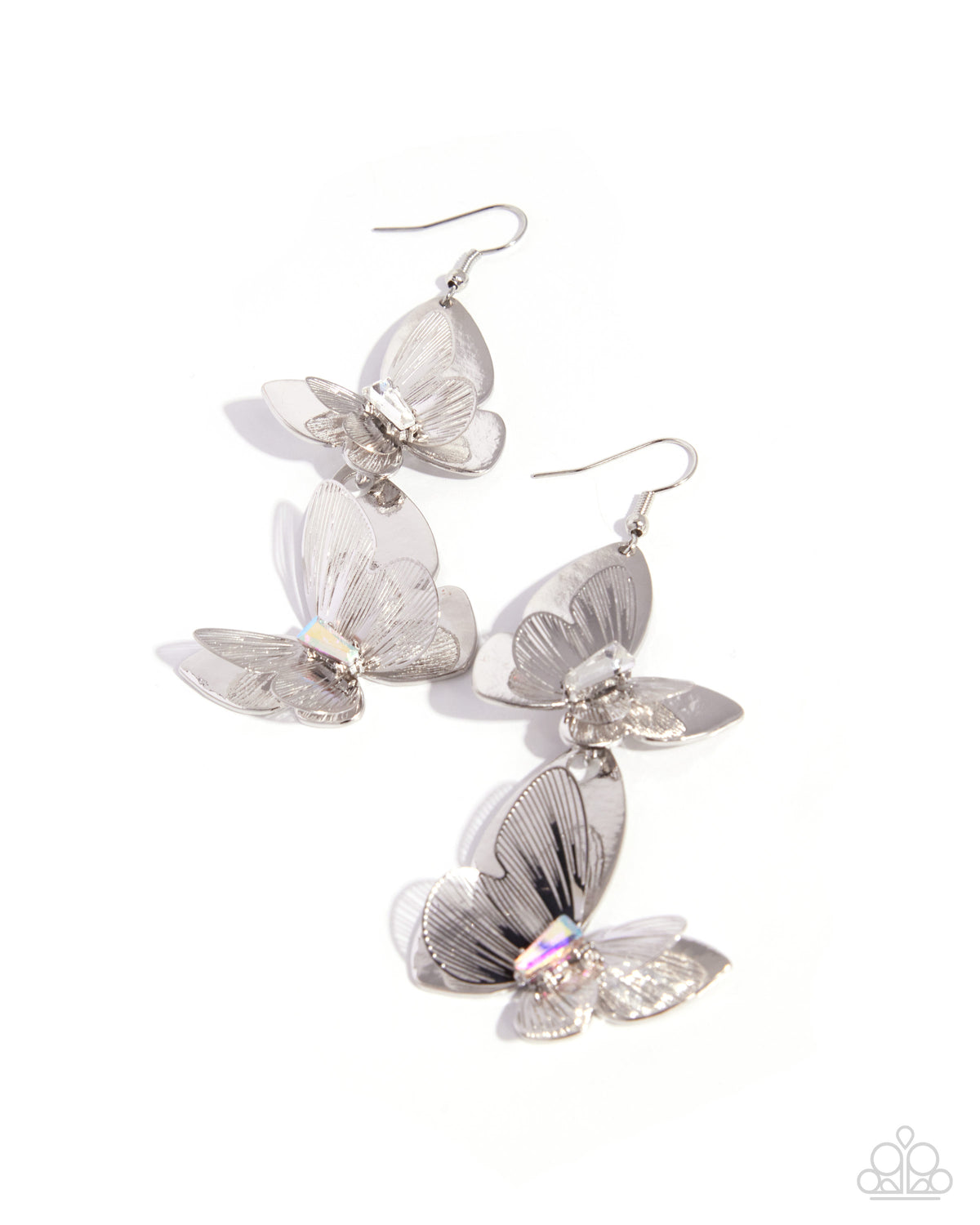 Aerial Accuracy - White Gem Bodies/Silver Butterfly Wings Paparazzi Earrings