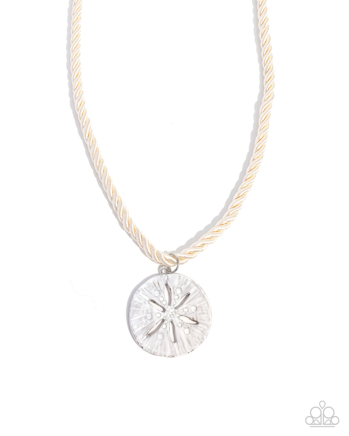 Sand Dollar Serendipity - White Braided Cord/Silver Sand Dollar Pendant Paparazzi Necklace & matching earrings