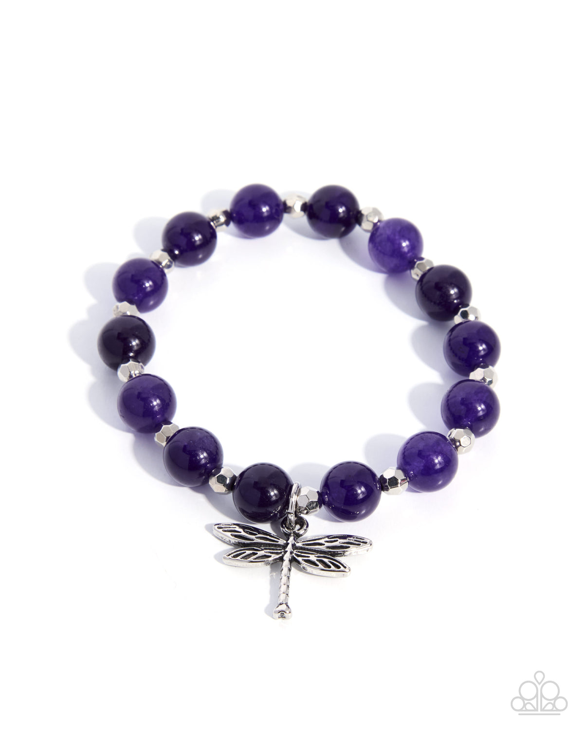 Dragonfly Delay - Purple Stones/Silver Beads/Silver Dragonfly Paparazzi Stretch Bracelet
