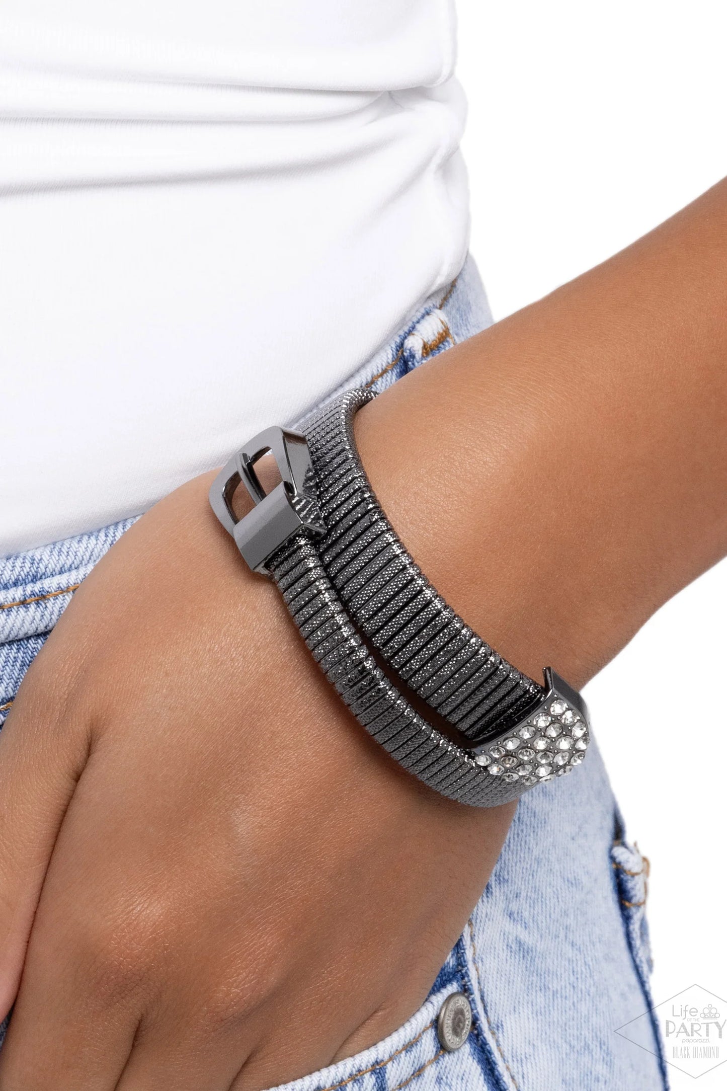 Belted Brilliance - Gunmetal Belt Buckle Paparazzi Bracelet