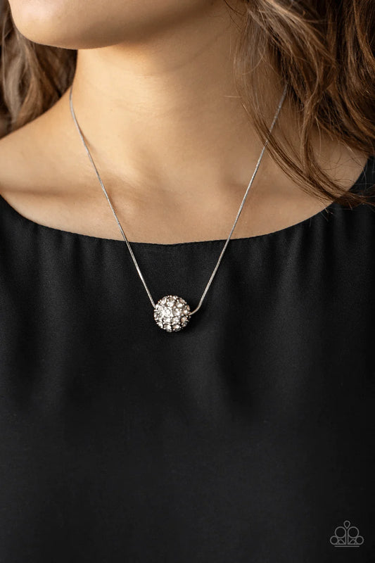 Come Out of Your Bombshell - White Rhinestone Bedazzled Bead Pendant Paparazzi Necklace & matching earrings