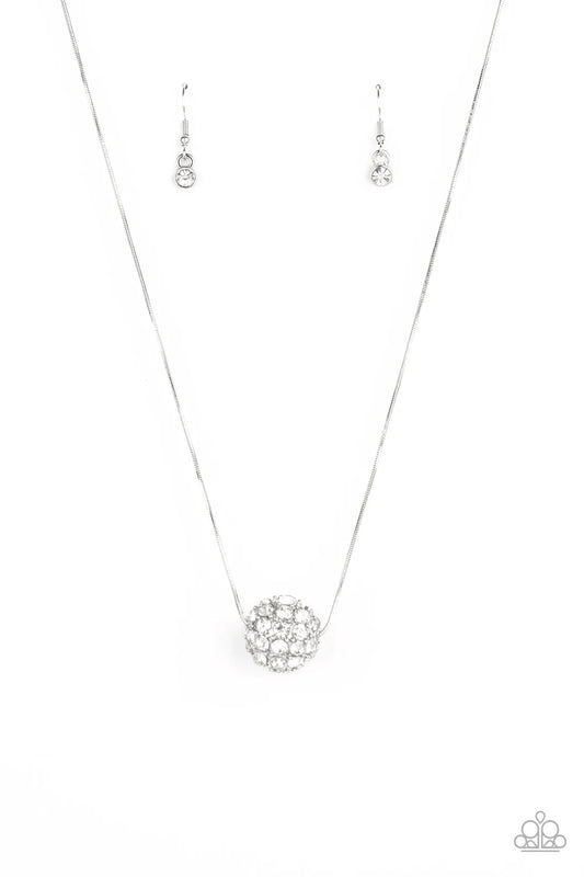 Come Out of Your Bombshell - White Rhinestone Bedazzled Bead Pendant Paparazzi Necklace & matching earrings