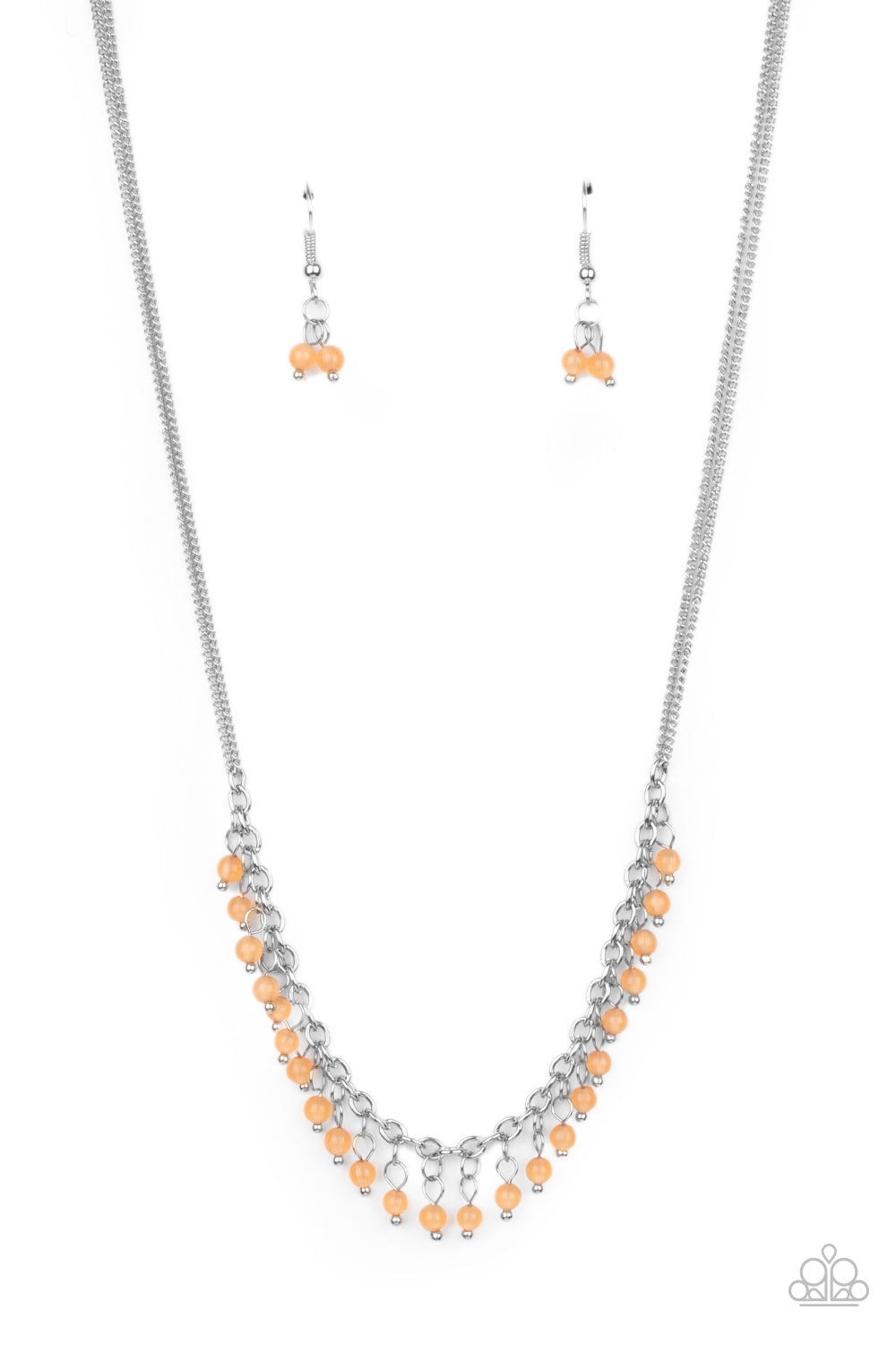 DEW a Double Take - Orange Dainty Cat's Eye Stone Fringe Paparazzi Necklace & matching earrings