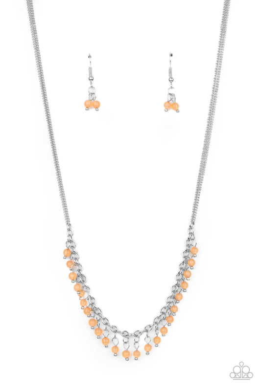 DEW a Double Take - Orange Dainty Cat's Eye Stone Fringe Paparazzi Necklace & matching earrings