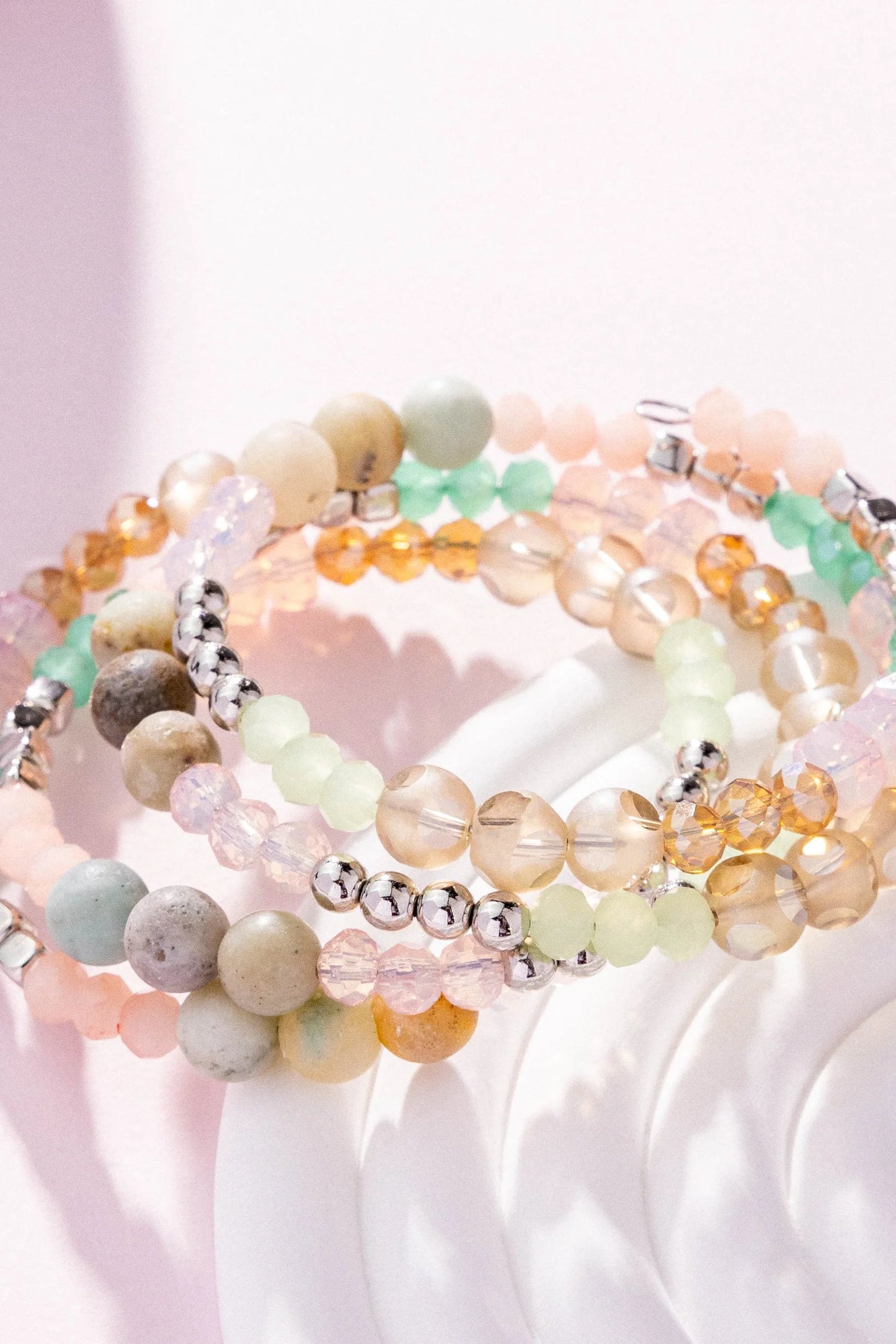 DEFACED DELIGHT - Multi Green and Pink Stone, Silver and Colorful Bead Paparazzi Coil Bracelet
