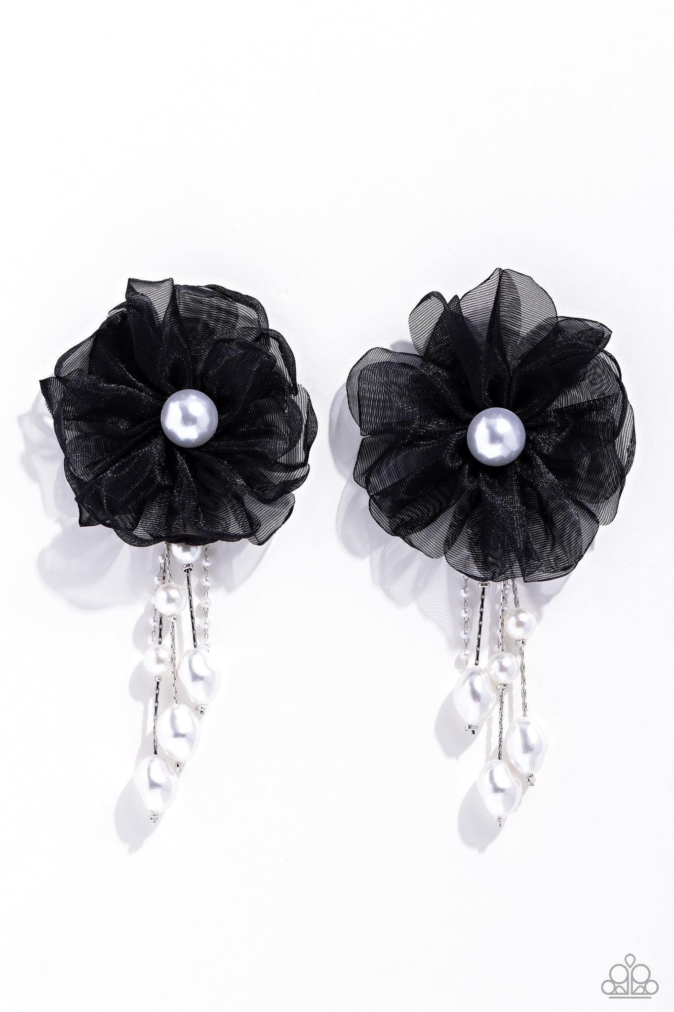 Dripping In Decadence - Black Netting Blossom/White Pearl Paparazzi  Post Earrings