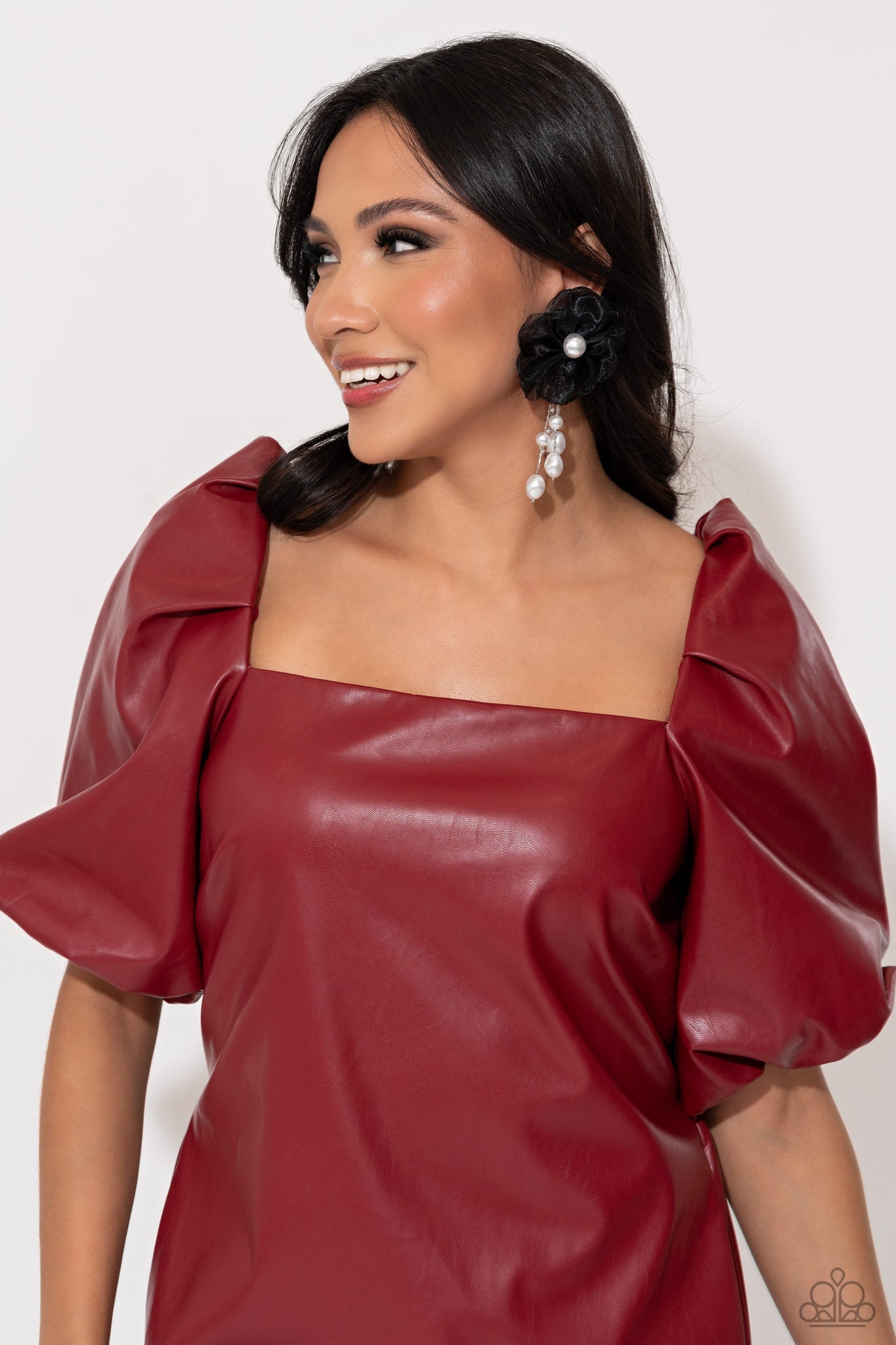 Dripping In Decadence - Black Netting Blossom/White Pearl Paparazzi  Post Earrings