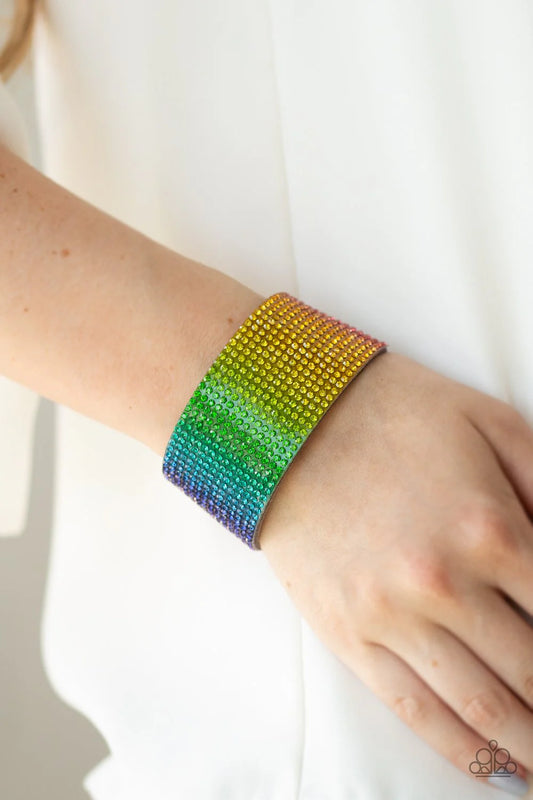 Fade Out - Multicolored Rainbow Ombre Rhinestone Paparazzi Snap Bracelet