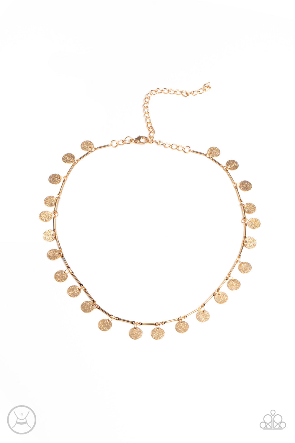 Musically Minimalist - Gold Hammered Disc Paparazzi Choker Necklace & matching earrings