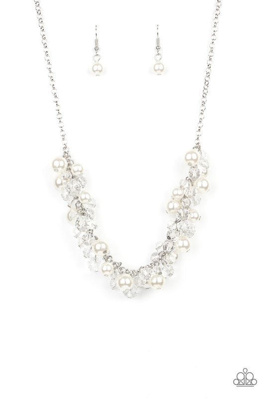 Pardon My FRINGE - White Pearls & Beaded Paparazzi Necklace & matching earrings