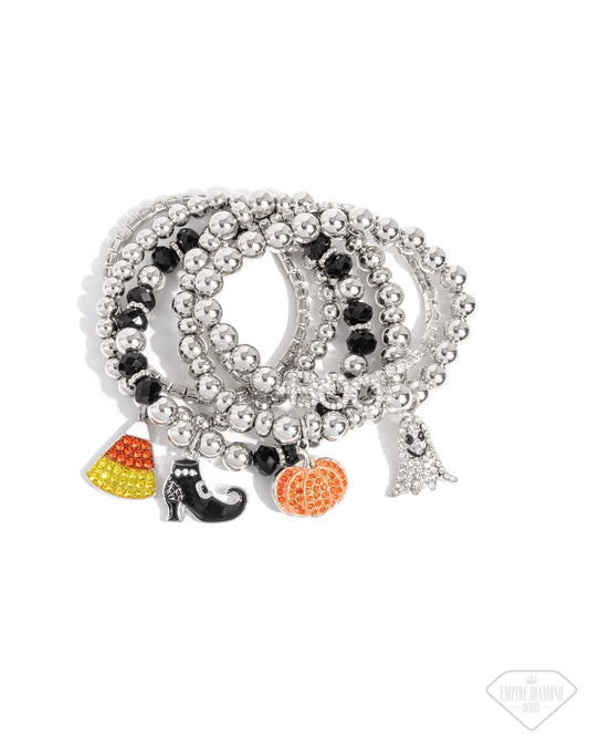 Spooky Shimmer - Multicolored Rhinestone Halloween Inspired Paparazzi Set of 6 Stretch Bracelets