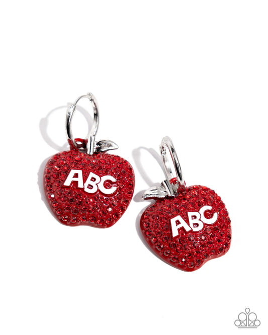 Adorable ABC's - Red Rhinestone Embellished Apple Paparazzi Earrings