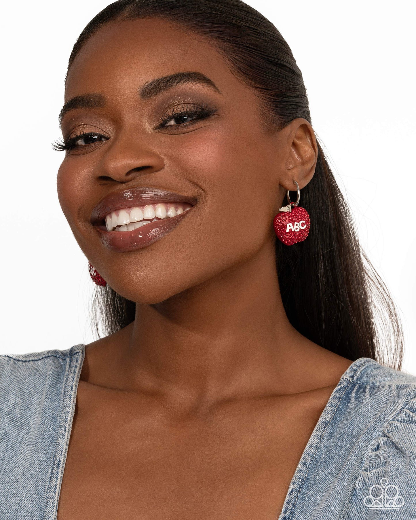 Adorable ABC's - Red Rhinestone Embellished Apple Paparazzi Earrings