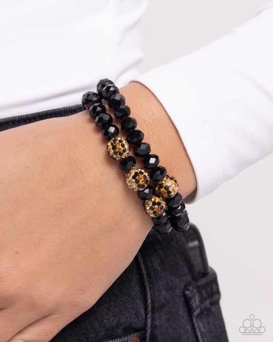 Speckled Sentiment - Black Faceted Beads/Leopard Rhinestone Beads Paparazzi Set of 2 Bracelets