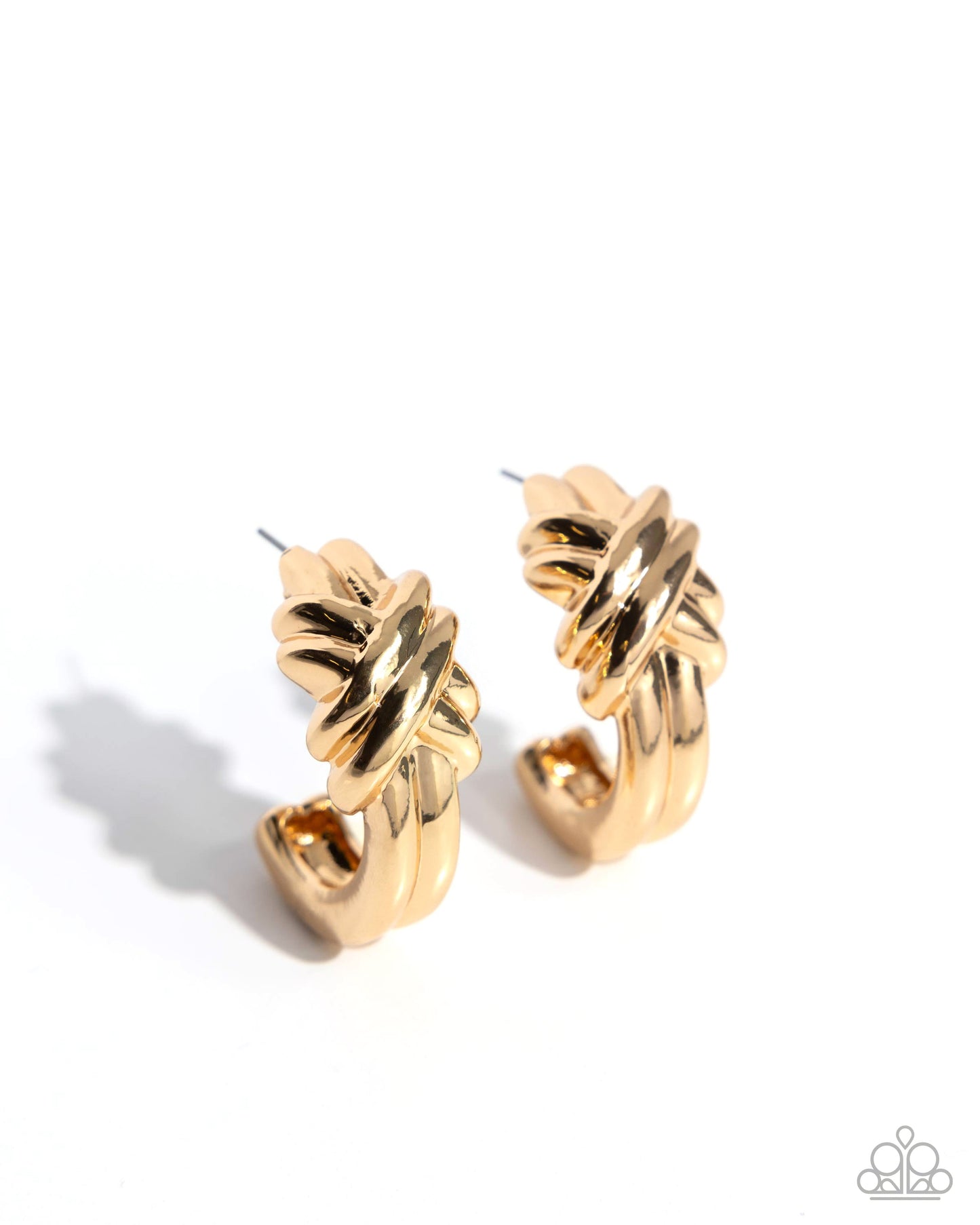 Honor Bound - Gold Crisscrossed Accent Paparazzi Hoop Earrings
