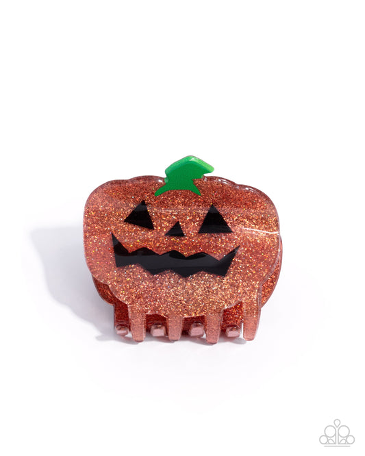Jubilant Jack-O-Lantern - Orange Glitter Jack O'Lantern Paparazzi Hair Claw Clip
