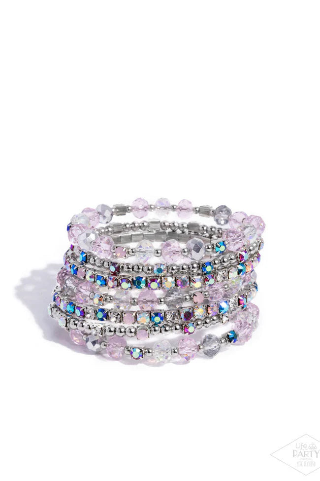 Sizzling Stack - Multicolored Rhinestones/Pink & Silver Beaded Paparazzi Coil Bracelet