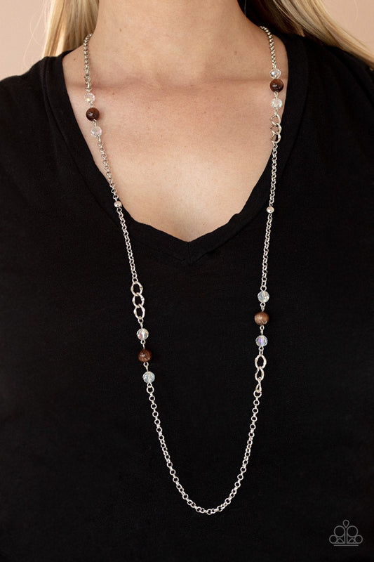Teasingly Trendy - Brown & Silver Beaded Paparazzi Necklace & matching earrings