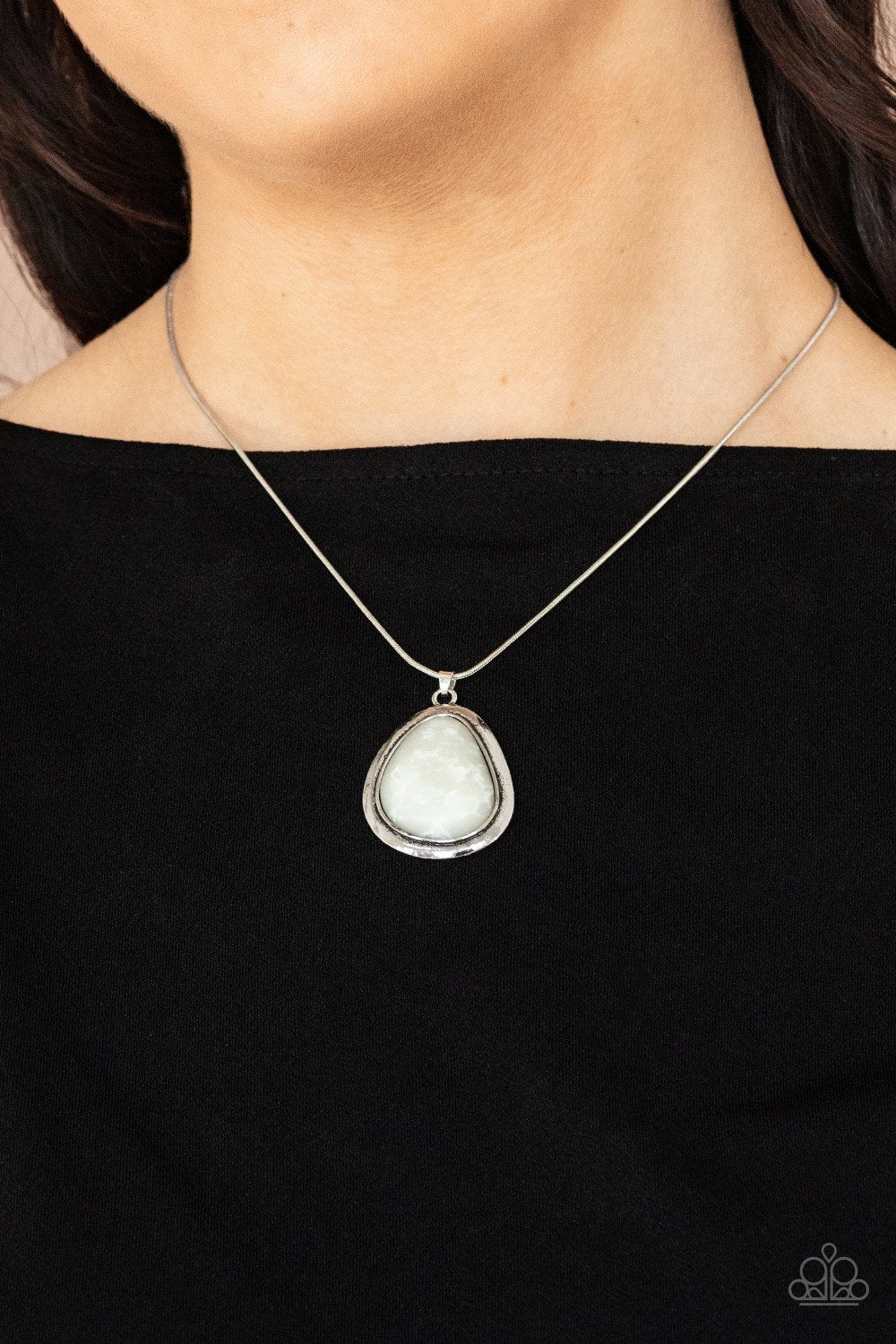 Canyon Oasis - White Marbled Asymmetrical Pendant Paparazzi Necklace & matching earrings