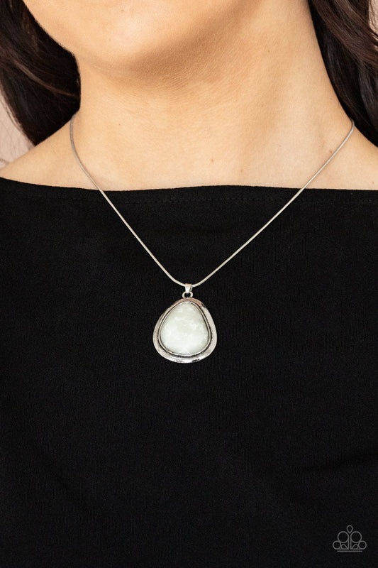 Canyon Oasis - White Marbled Asymmetrical Pendant Paparazzi Necklace & matching earrings