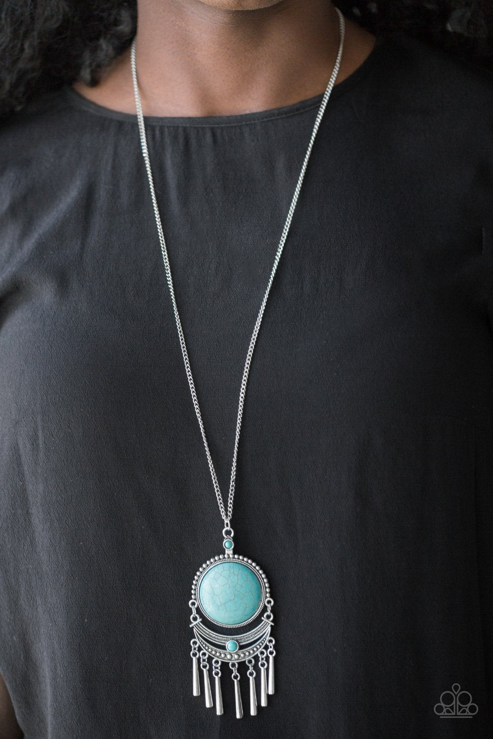 Rural Rustler - Blue/Turquoise Stone Pendant Paparazzi Necklace & matching earrings