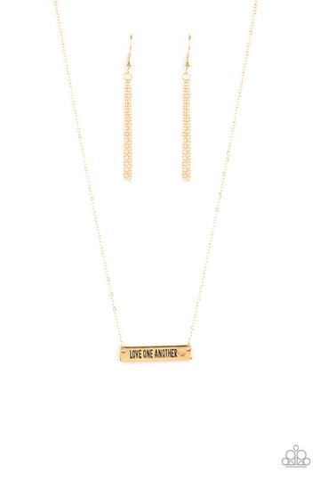 Love One Another - Gold Dainty "Love One Another" Frame Paparazzi Necklace & matching earrings