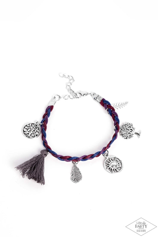 Outdoor Enthusiast - Multi Blue, Purple, Red Woven Cording & Silver Charm Adjustable Paparazzi Bracelet