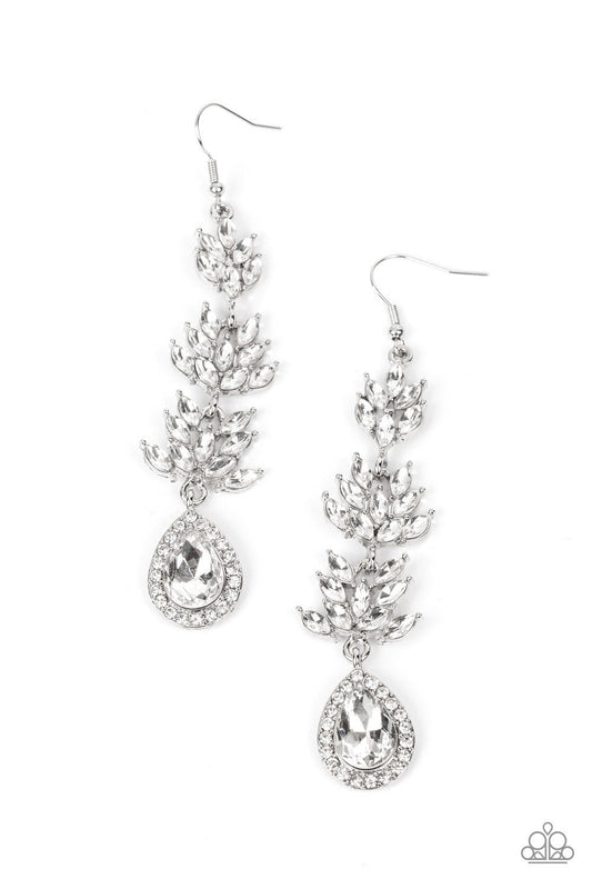 Water Lily Whimsy - White Marquise-Cut Rhinestone Water-Lilly Inspired Paparazzi Earrings