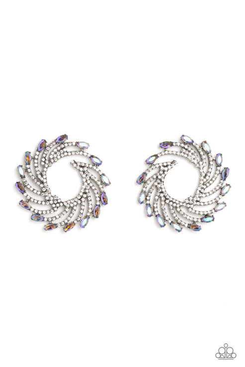 Firework Fanfare - Multi Iridescent Gems/White Rhinestone Paparazzi Post Earrings