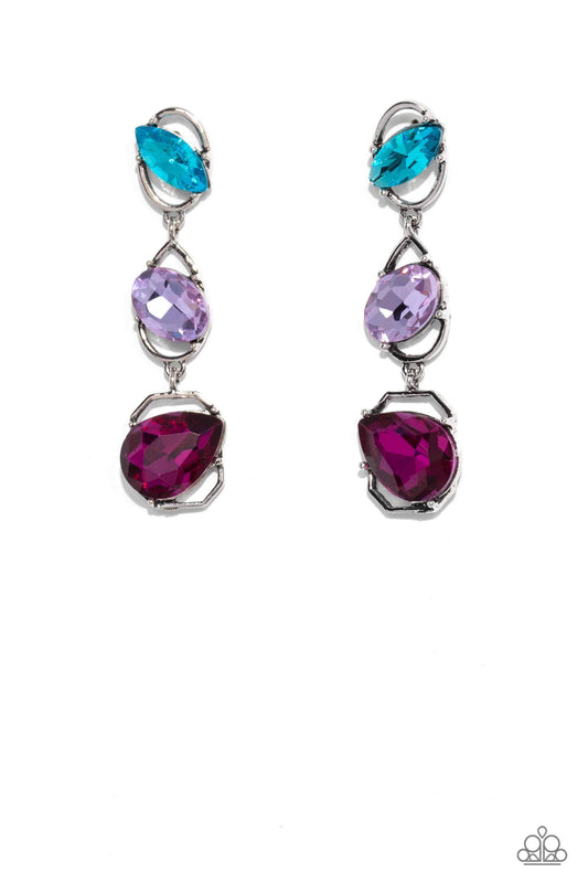 Dimensional Dance - Multi Colored Gems/Geometric Lure Paparazzi Post Earrings