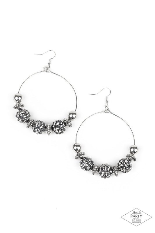 I Can Take a Compliment - Silver Studded Accents, Oversized Beads, Hematite Rhinestone Paparazzi Earrings