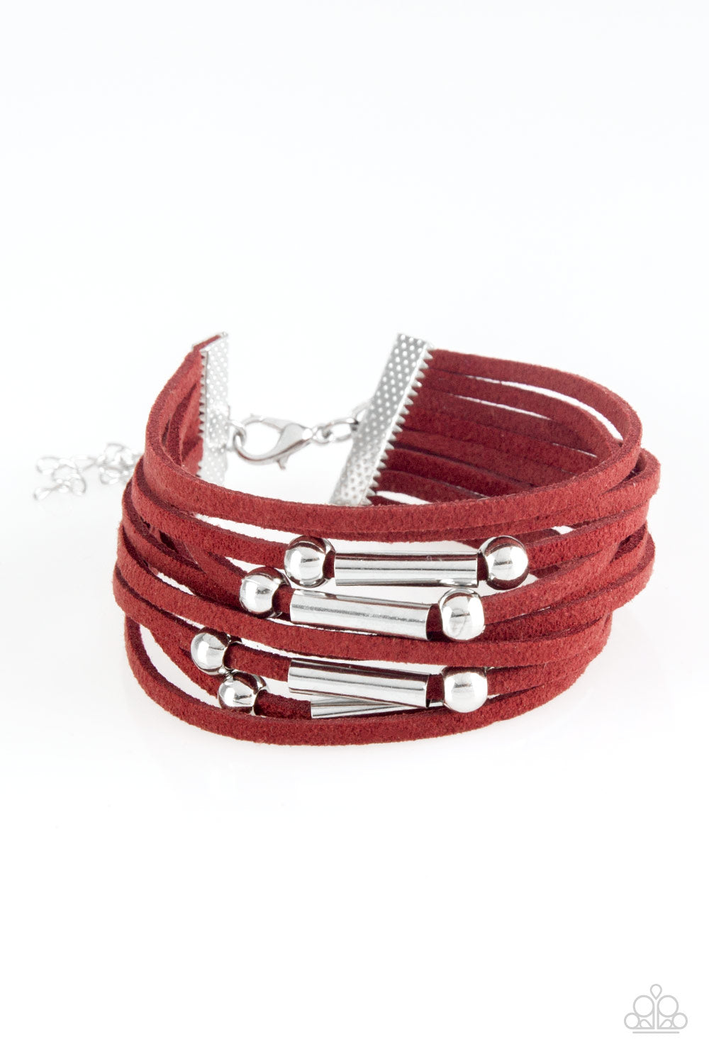 Back To BACKPACKER - Red Suede/Silver & Gunmetal Accents Adjustable Bracelet