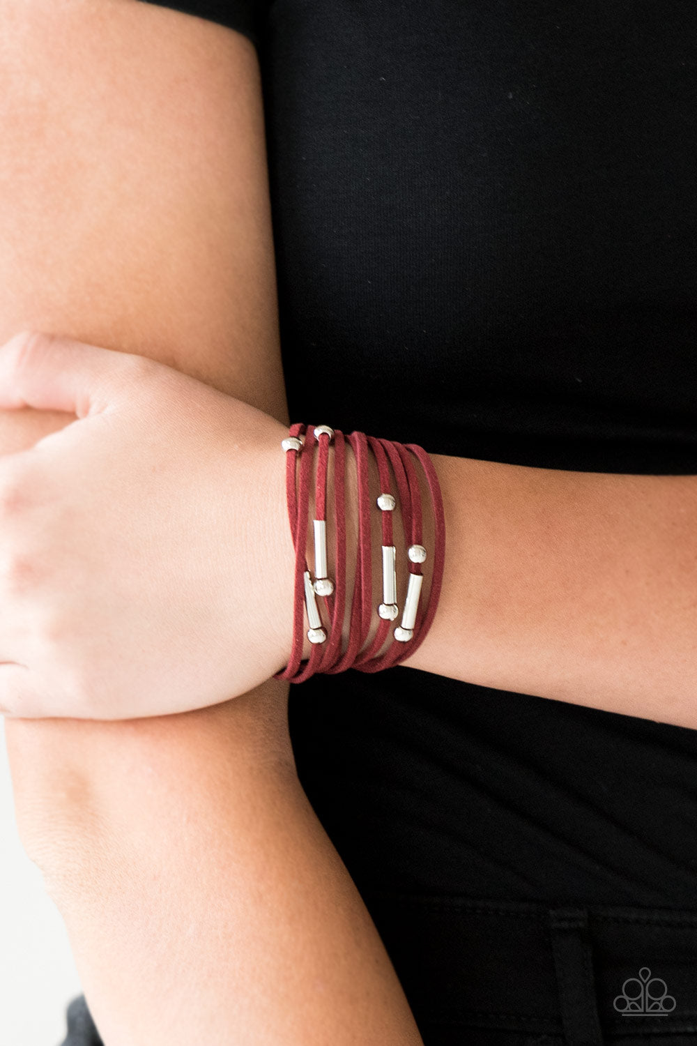 Back To BACKPACKER - Red Suede/Silver & Gunmetal Accents Adjustable Bracelet